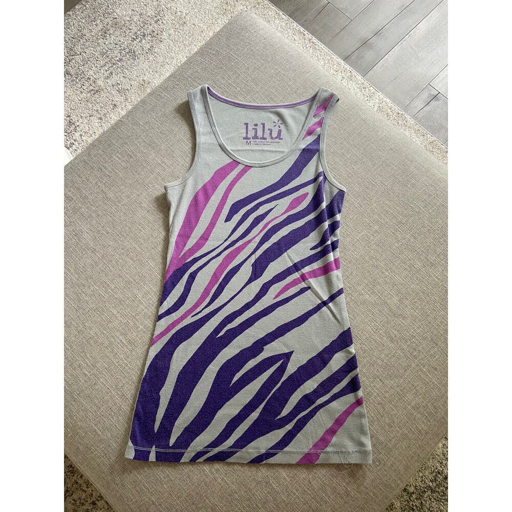 Lilu Medium Woman’s Pink And Purple Tank Top Zebra Print
